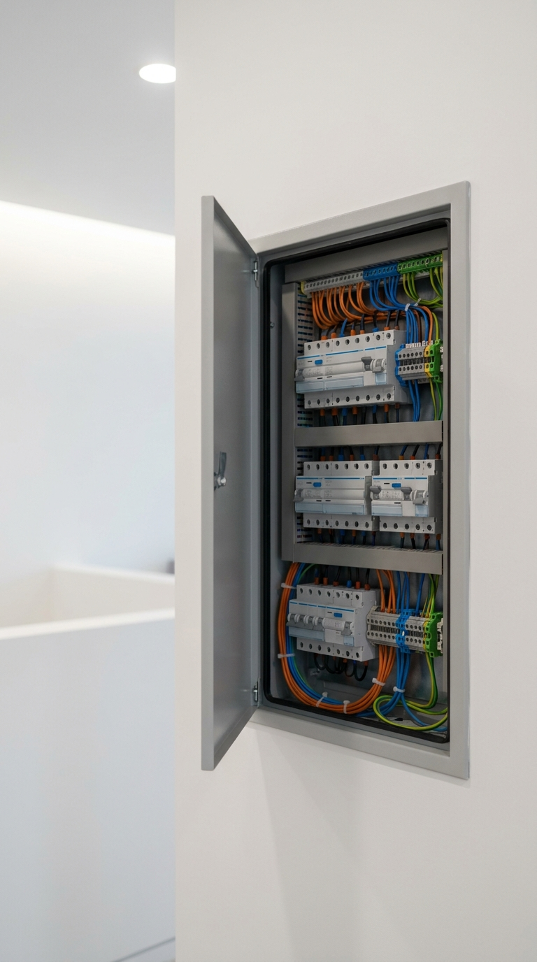 Fourgon V.E. Électricité devant une résidence au Luxembourg